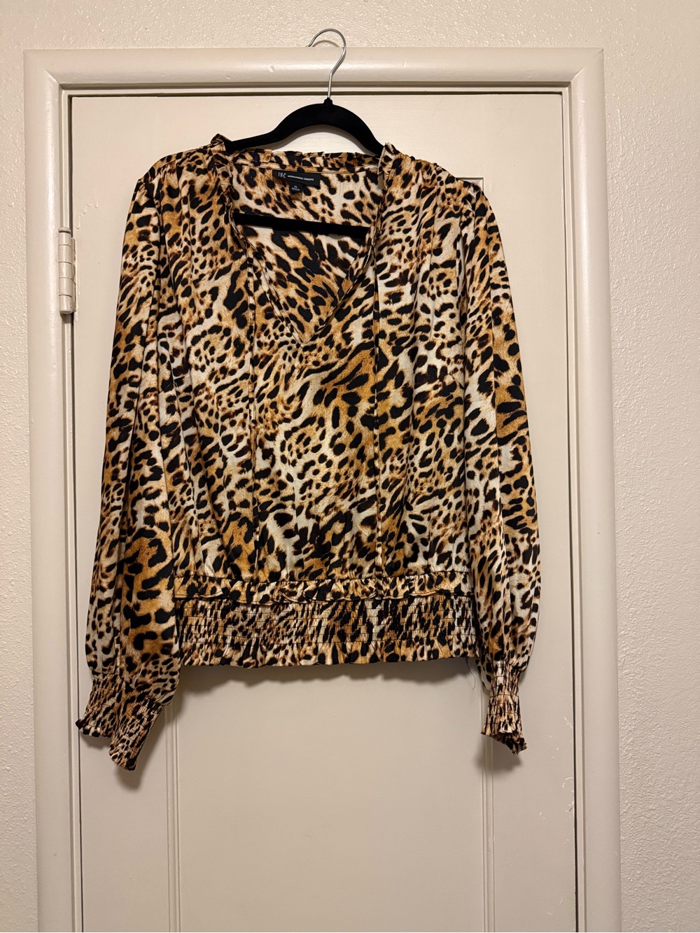INC International Concepts Leopard Print V-Neck Blouse - Tan/Black/Cream/Leopard